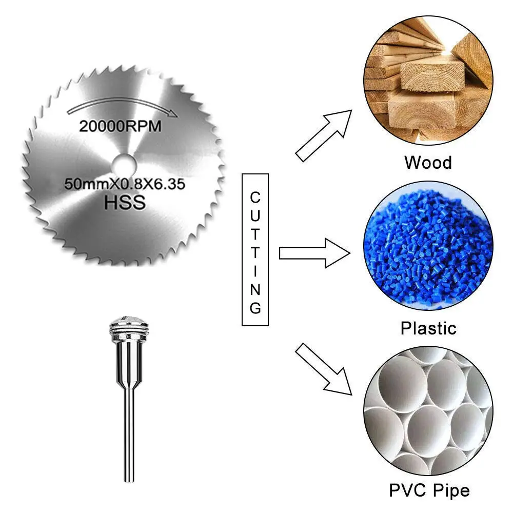 6pcs 1/8" HSS High Speed Steel Circular Saw Blades for Dremel Rotary Tool W/ Shank
