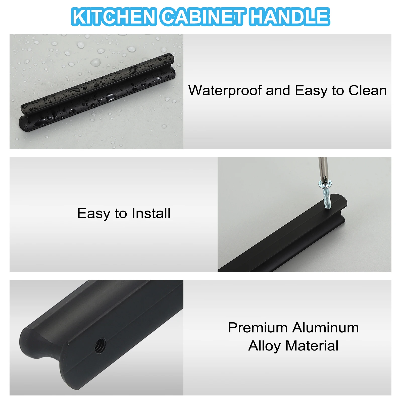 10Pc Kitchen Cabinet Hardware Handle Aluminum Alloy Anodized surface 32/64/96/128/160/192/224mm Hole Center Black/Champagne/Gray