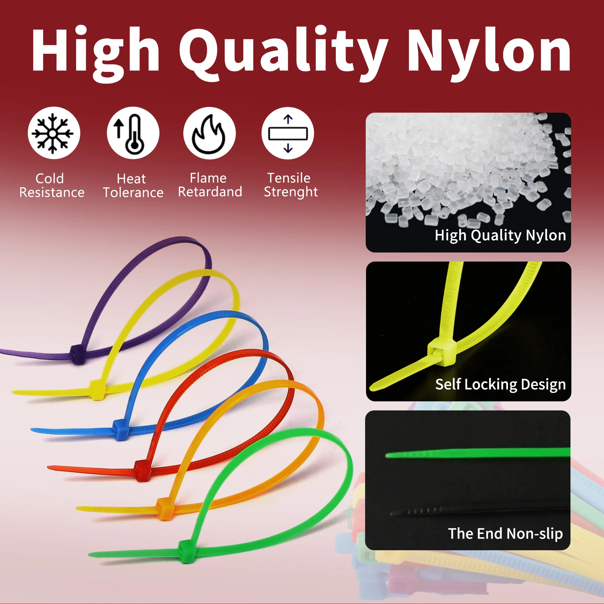 Colorido Nylon Zip Fastening laços, Self-Locking Strong Snap Fastener, Abraçadeiras e Abraçadeiras