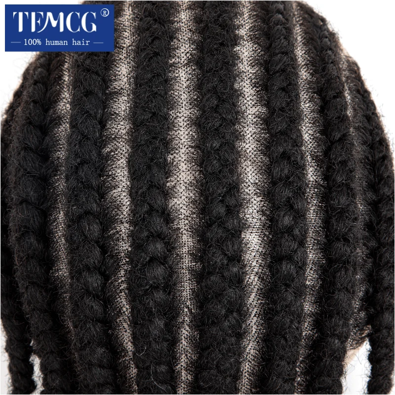 Male Hair Prosthesis 8 Cornrow Braids Toupee For Men and Women Men's Capillary Prothesis Breathable Full Lace 100% Human Hai