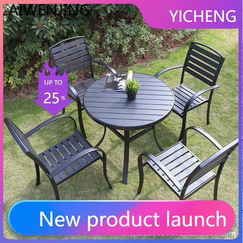 LYY  Park Iron Art Waterproof Sunproof Table and Chairs Outdoor Balcony Courtyard Black Table and Chairs