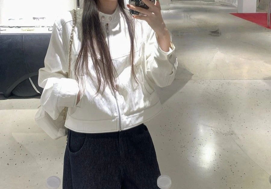 

Retro Stand-up Collar Street Design Casual Jacket for Women Spring and Autumn Short Style Fashionable Versatile Jacket