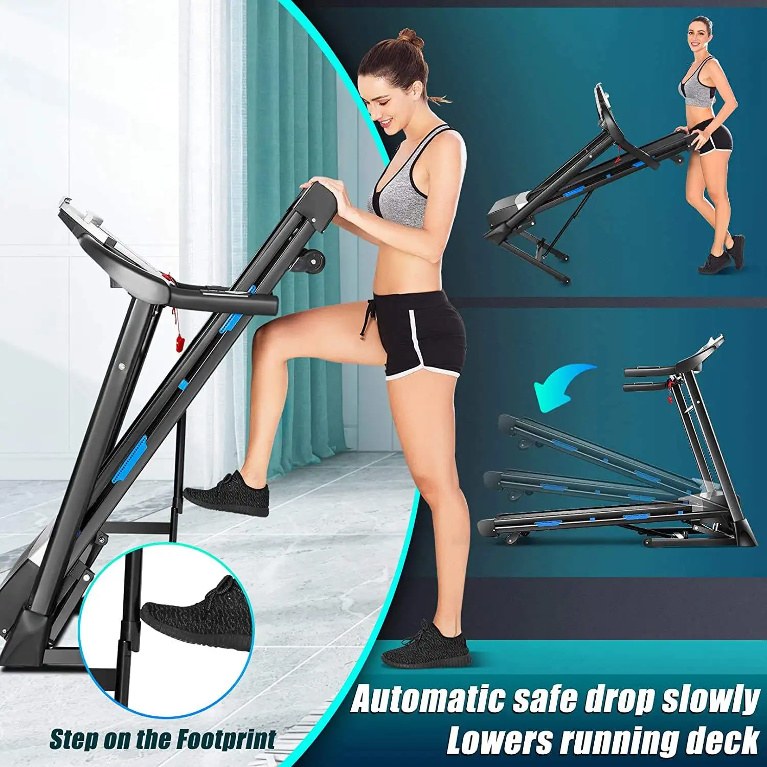 جهاز سير كهربائي احترافي قابل للطي منزلي من STLF مع نظام مائلة أوتوماتيكي، اتصال ذكي، معدات اللياقة البدنية