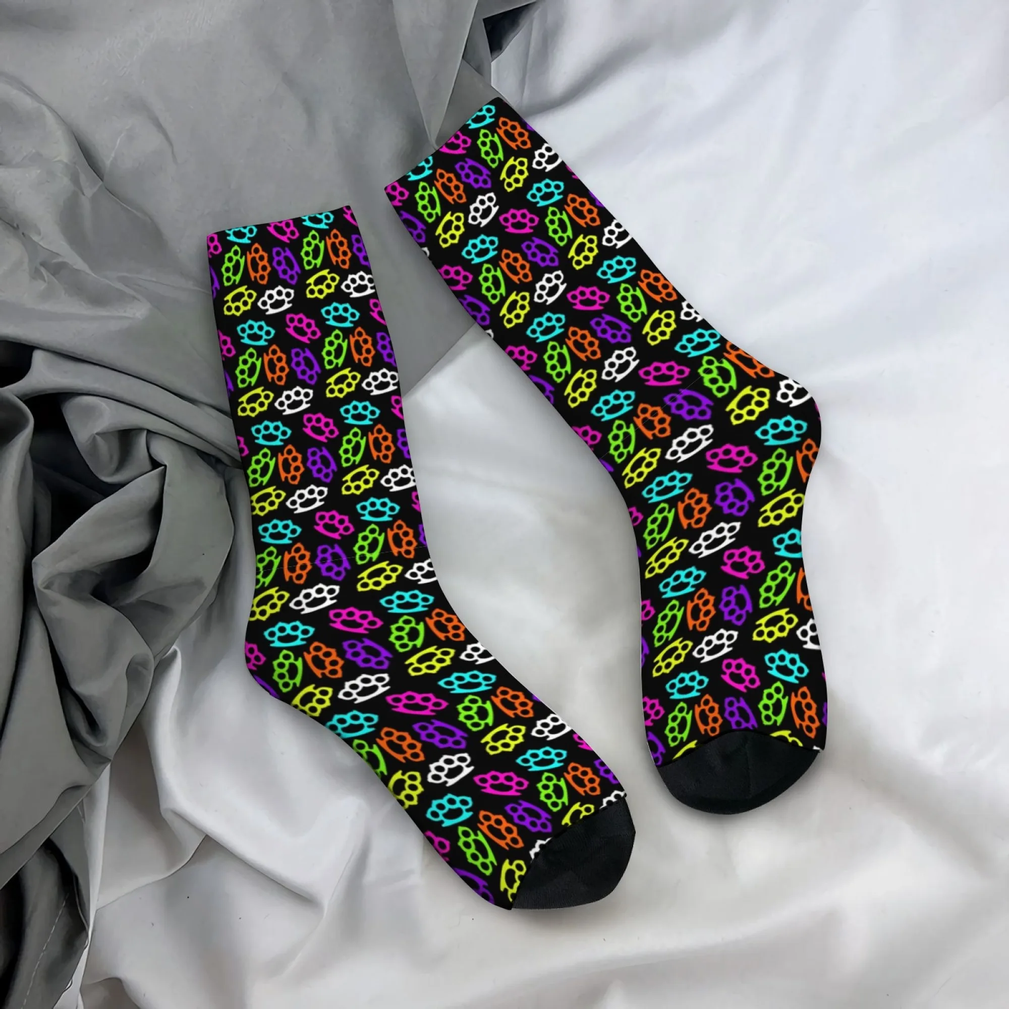 Retro rainbow cartoon paw print men's socks, comfortable, breathable, non-slip, casual socks, perfect for crazy parties.