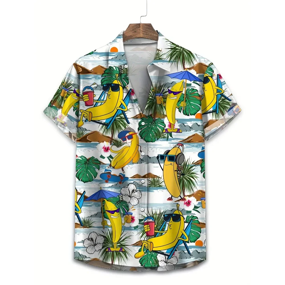 

Cartoon Funny Banana Pattern Men's Short Sleeve 3D Printed Graphic Button Casual Lapel Shirt Blouse Top