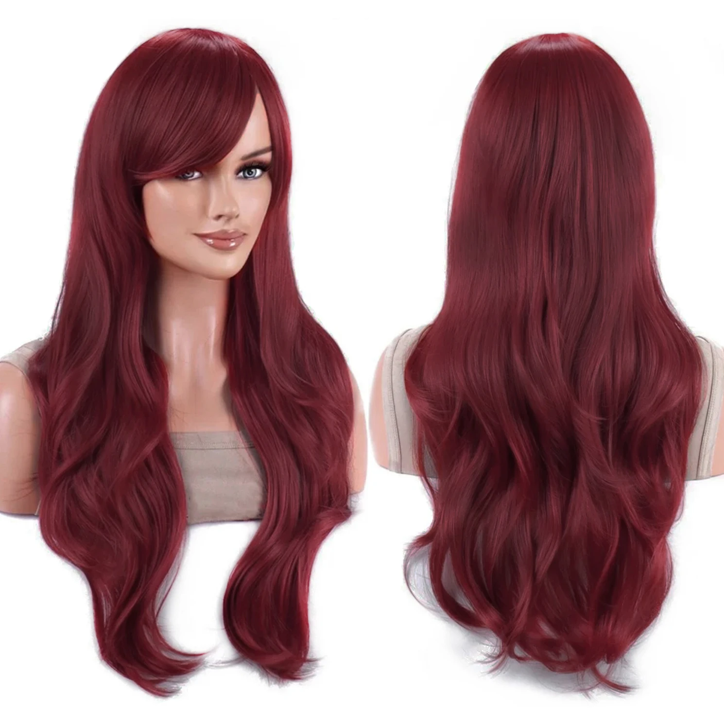 

Synthetic Hair Long Wavy Deep Burgundy Lolita Kyoko Sakura Cosplay Wig Anime Wigs Erza Scarlet Halloween Costume Wig for Girl