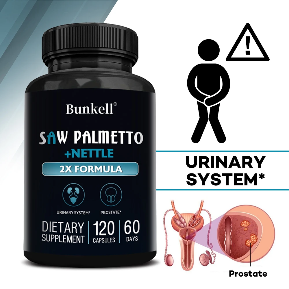 Saw Palmetto with Nettle Extract - 2X Formula Prostate Supplement, Men's Health - Supports Hair, Bladder & Prostate Health