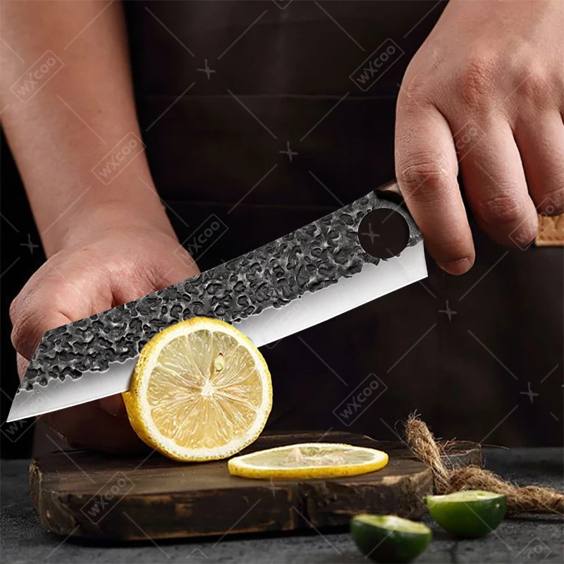 WXCOO Professional Kitchen Knives Stainless Steel Chopping & Slicing Dual Purpose Chef\'s Knife Hand Forged Hammer Cutting Knife