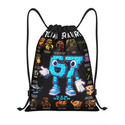 Italian Brainrot Funny 67 Meme Birthday Decoration Drawstring Backpack Gym Sports Sackpack String Bag for Yoga