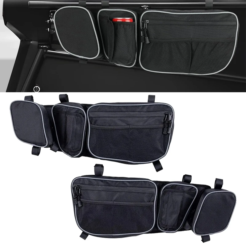 UTV Front Door Storage Bag Side Door Tool Organizer With Cup Holder Removable Knee Pad For Can Am Maverick X3 XDS Turbo R