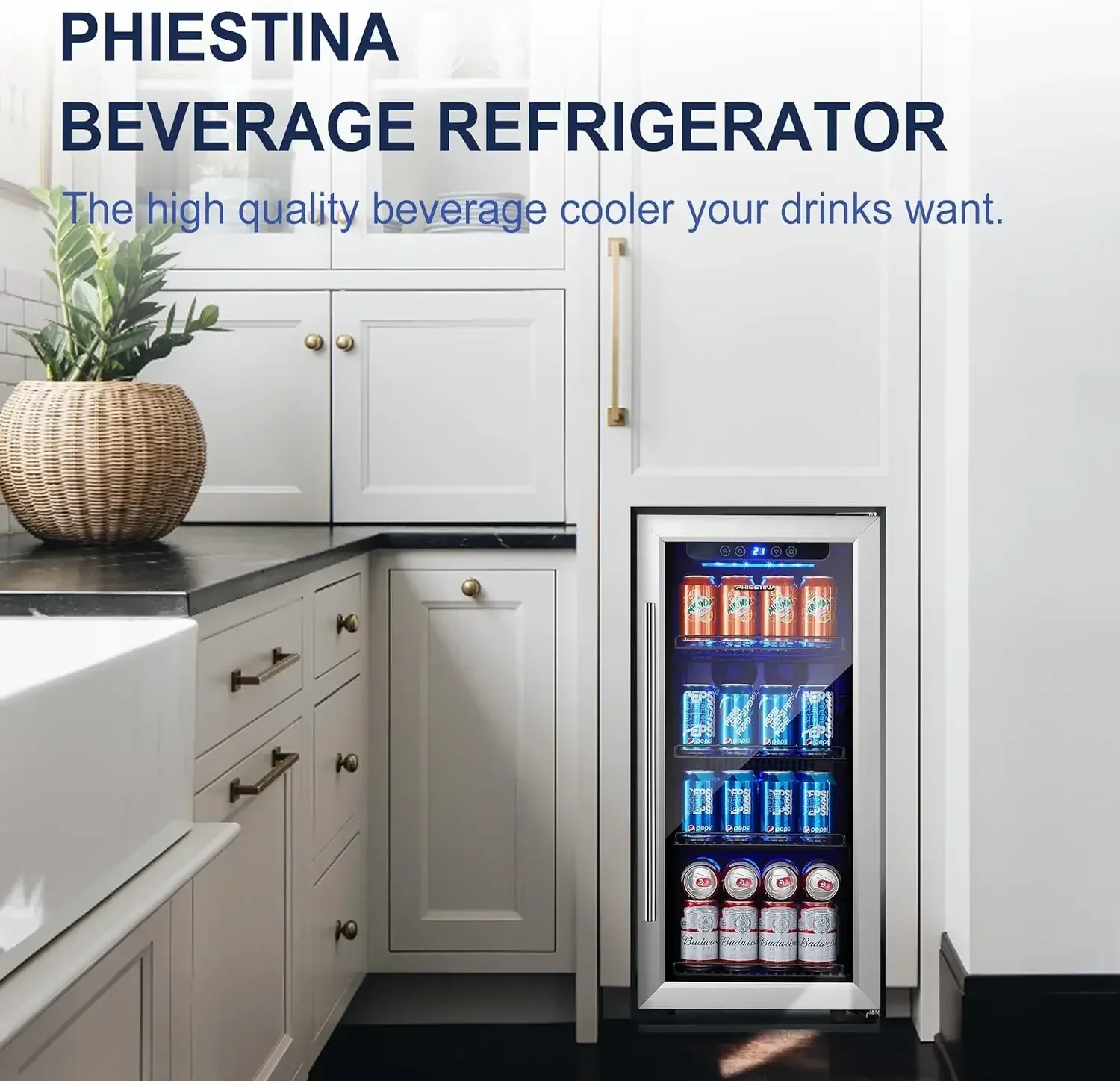 Mini refrigerador de bebidas con función de descongelación automática, puerta de vidrio independiente, refrigerador de cerveza y jugo, refrigerador de 100 latas, 16 pulgadas