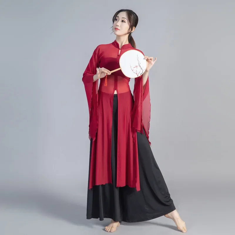 Vintage Oriental Belly Dance Dress Chinese Cheongsam Yarn Antiquity Classical Hanfu Uniforms Clothing Female Performance Costume