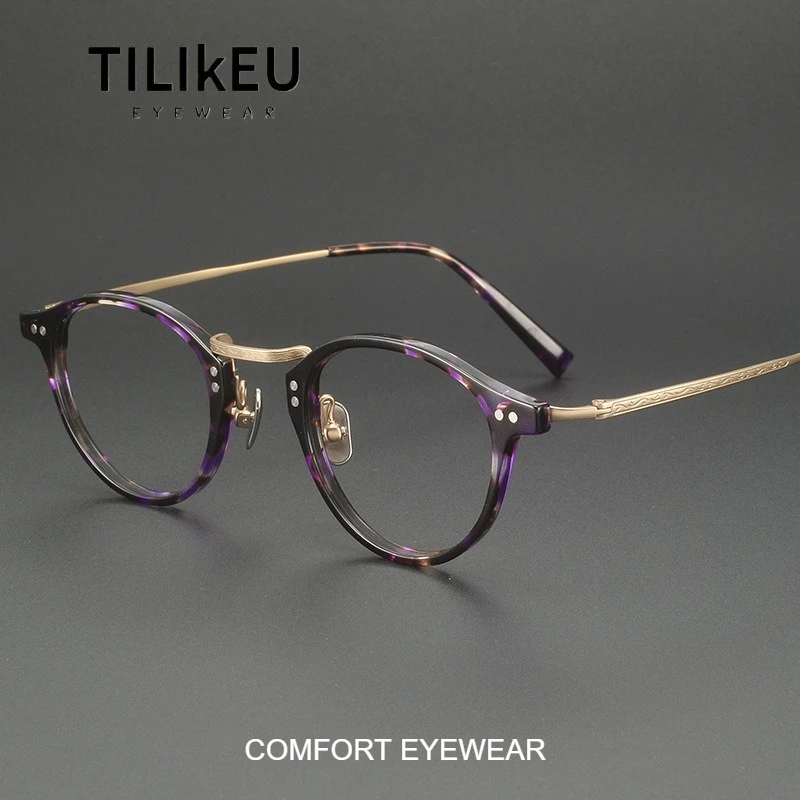 

Дизайн в японском стиле, ретро оправа для очков из чистого титана для мужчин, винтажная овальная ацетатная оправа ручной работы, женские роскошные очки