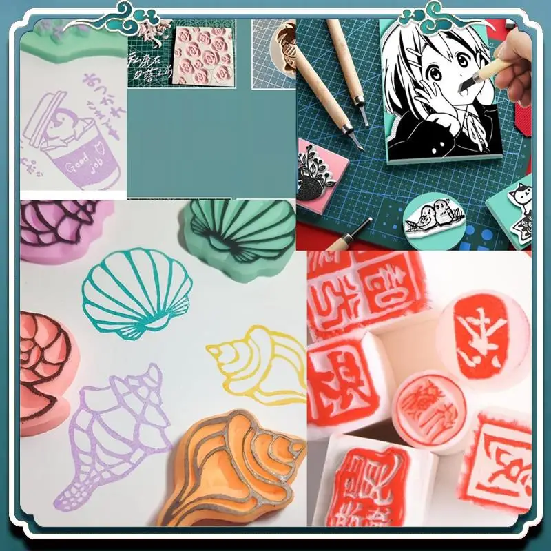 A67K-15Pack كتل نحت الطوابع المطاطية الناعمة مع أدوات القطع وبكرة براير المطاطية لصناعة الطباعة والمزيد من الحرف اليدوية #3