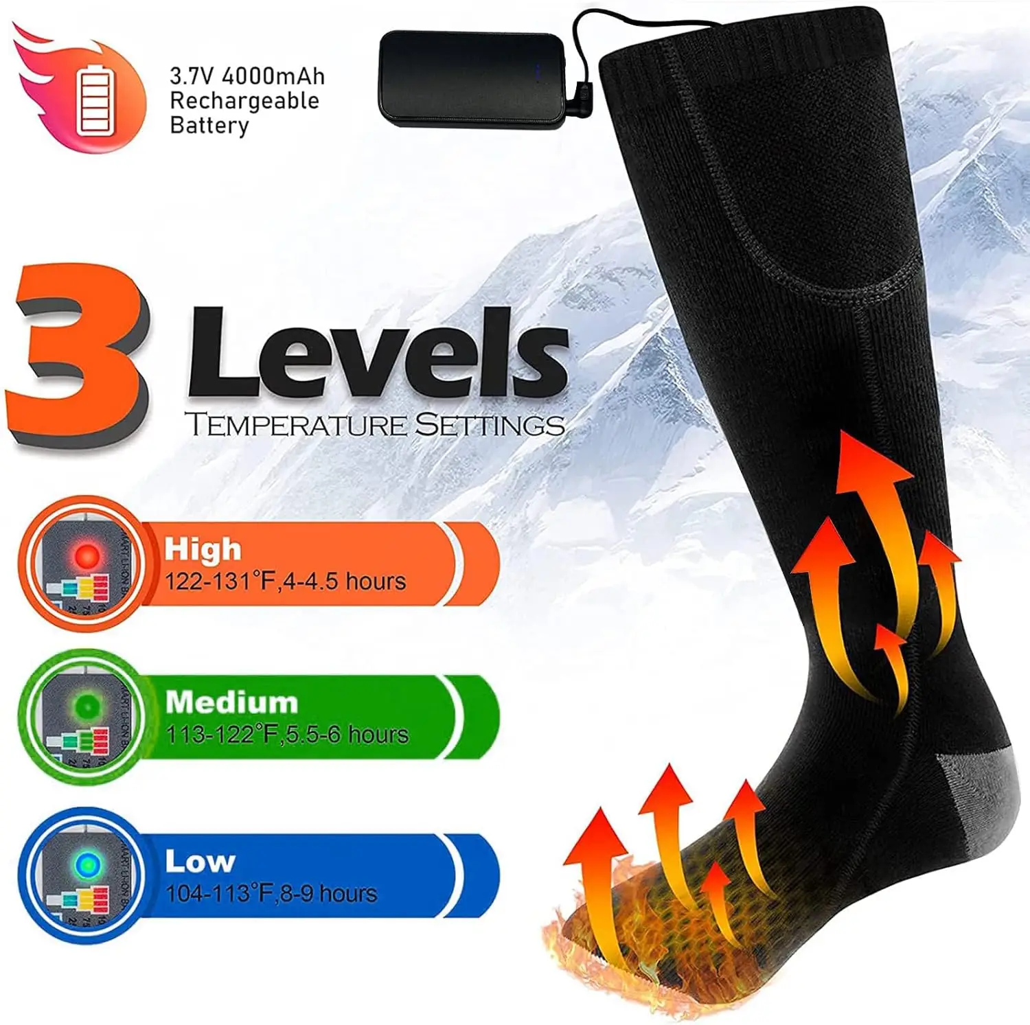 Chaussettes chauffantes rechargeables 4000 mAh vue 5