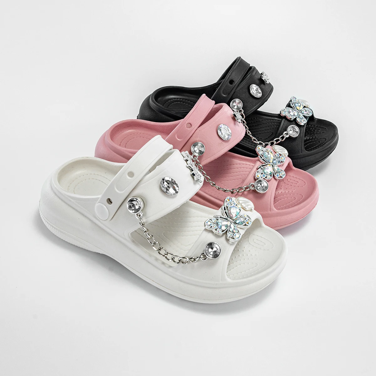 Fashion Hot-Selling Cartoon Shell Crystal Butterfly Parent-Child Slippers New Flat-Soled Boys' and Girls' Non-Slip Soft-Soled Sandals 811