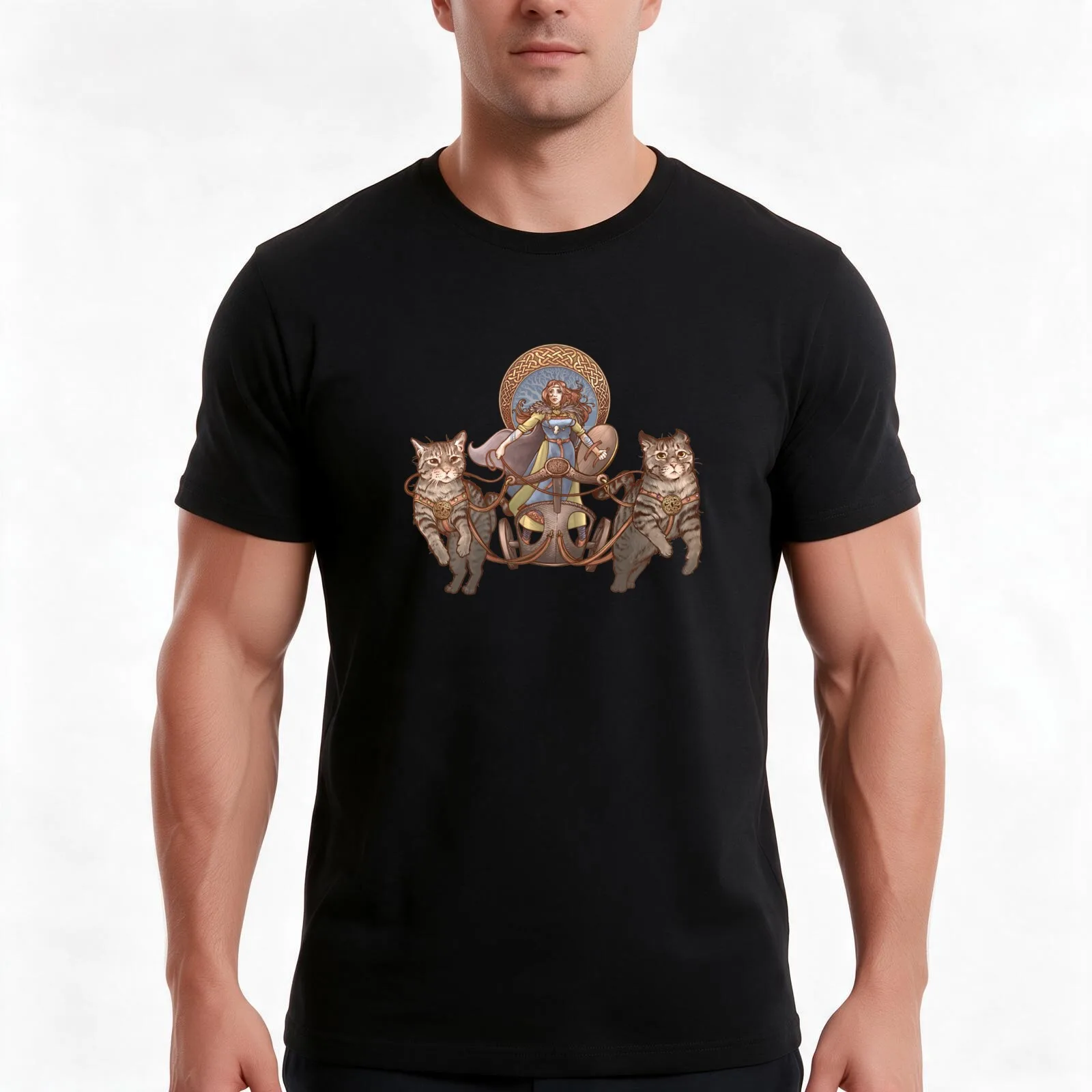 Freya Driving Her Cat Chariot Classic T-Shirt, Summer Casual Cotton Tee, Oversized Streetwear Tops, Vintage Graphic Print