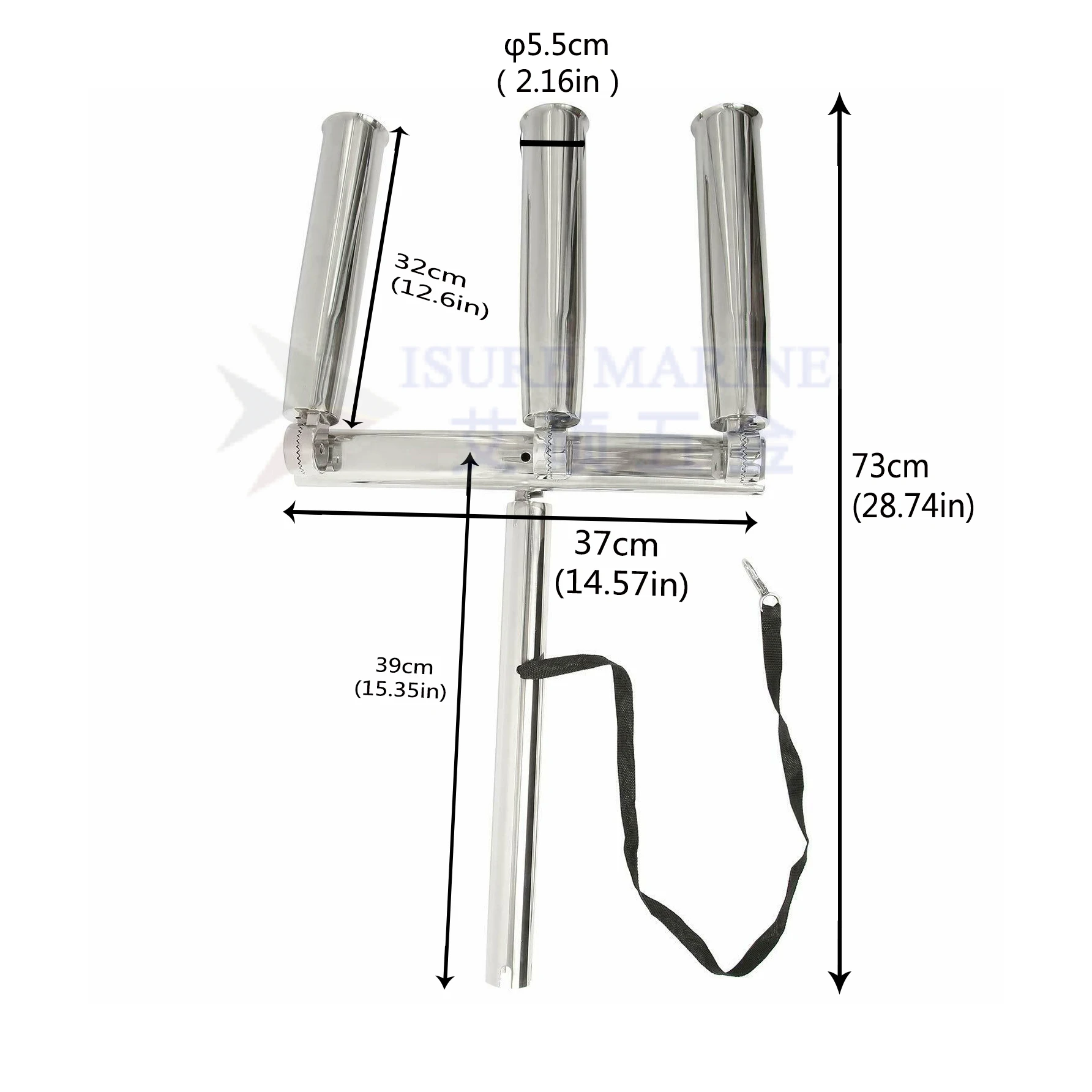 Stainless steel 3-tube rotatable fishing rod bracket for recreational boats