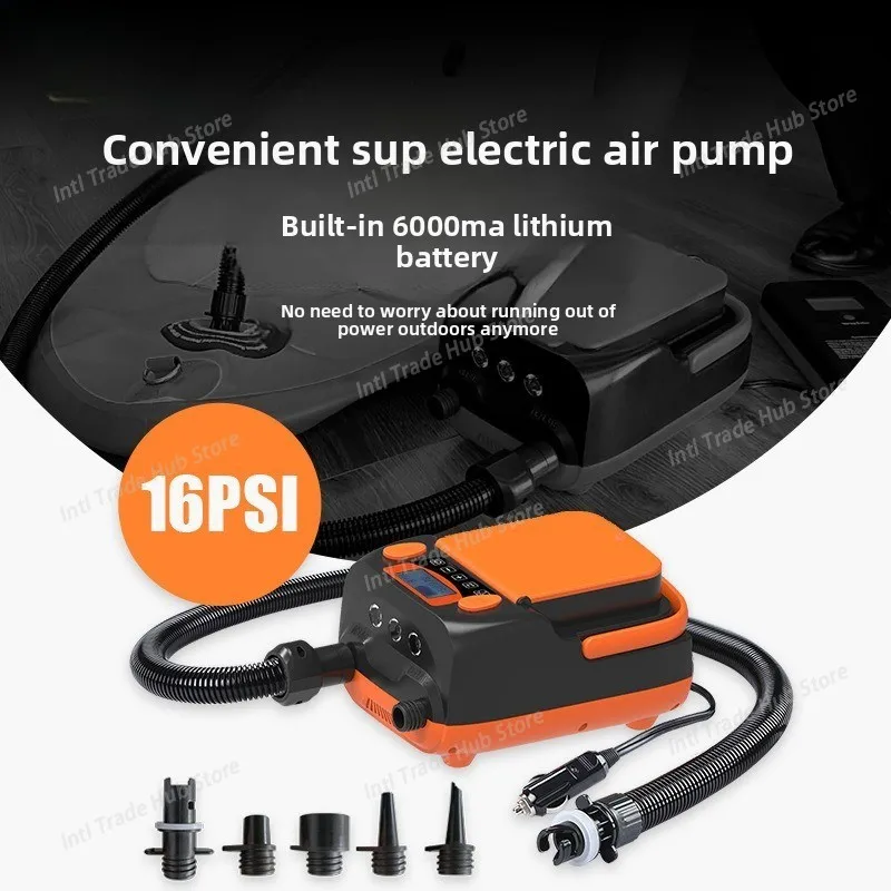 16PSI Intelligent Double Stage Air Pump with 6PCS Nozzles LCD Display 6000mAh Electric Pump Support Inflation and Deflation
