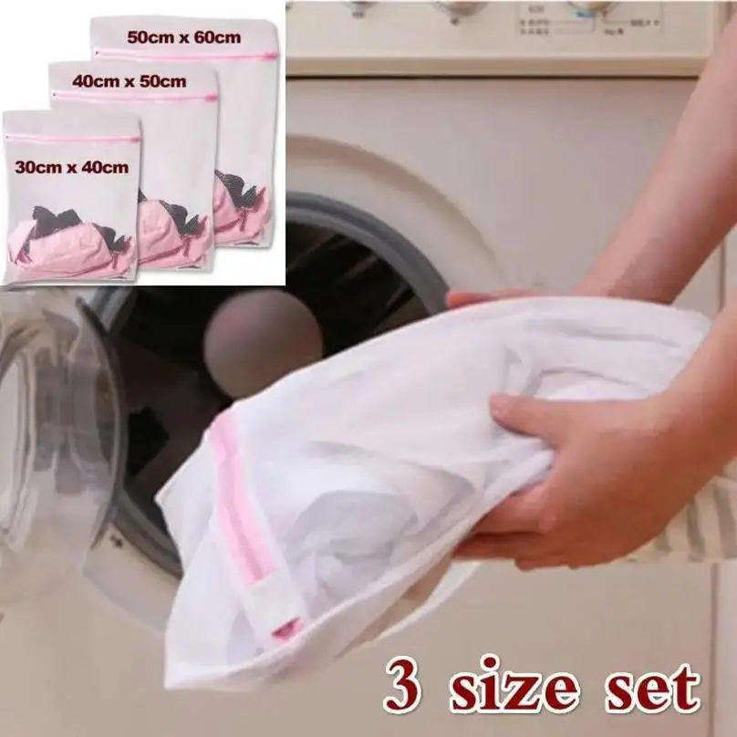 New 3 Size/set Zippered Mesh Laundry Wash Bags Foldable Delicates Lingerie Bra Socks Underwear Washing