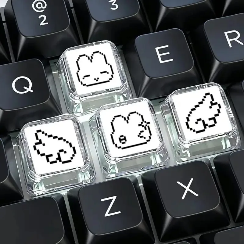 Cute Pixel Bunny Transparent Keycaps, Custom Clear Rabbit Art Keycap, OEM Profile 1U Single Keycap for Mechanical Keyboard