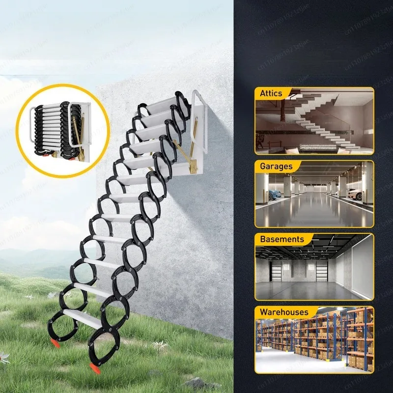Wall-mounted folding ladder, 2-step attic staircase drop-down to decorate the house