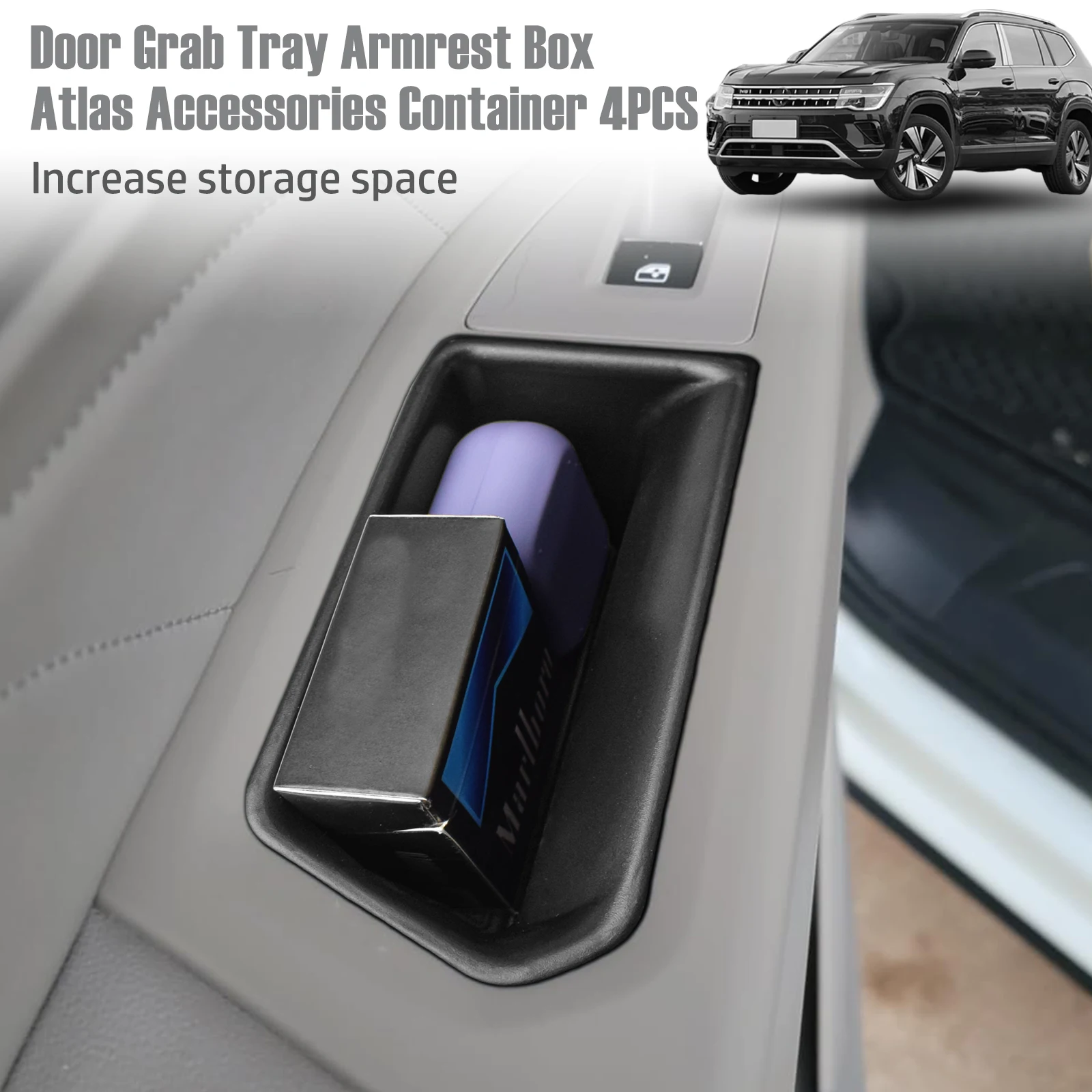 Door Grab Tray Armrest Box for VW Volkswagen Atlas Cross Sport 2018 2019 2020 2021 2022  Door Handle Storage Organizer Box Tray