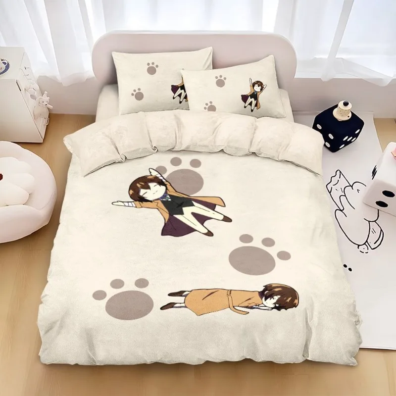 New Bungo Stray Dogs dazai osamu high-value creative milk velvet four-piece printed quilt cover sheets velvet dormitory bedding