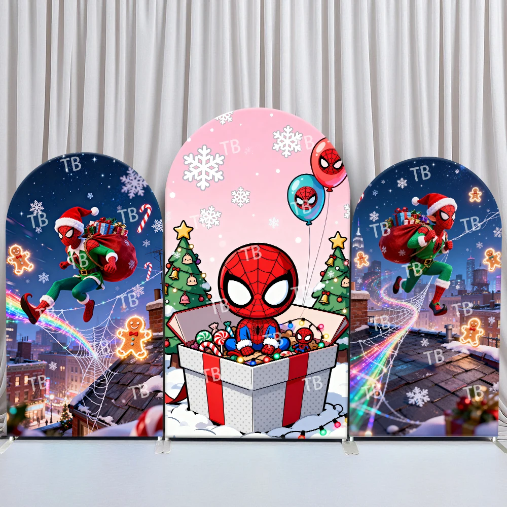

Фон с аркой Человека-паука Marvel, рождественская тема, версия Q, подарок, снежинки, милый стиль, вечерние реквизит для фотобудки для декора