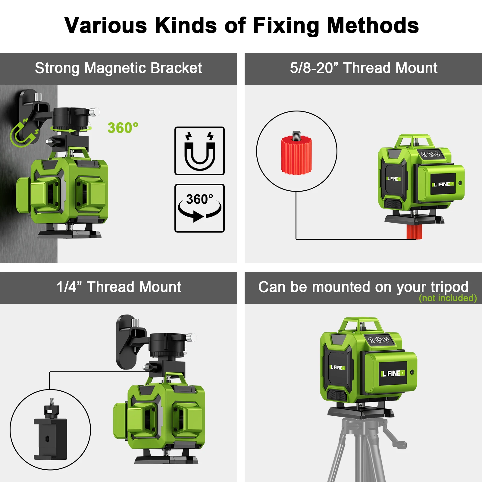 LFINE Professional 4D 16 Lines Green Lines Automatic 360 Self-Leveling Laser level  With Rechargeable Battery Nivel Laser Tools