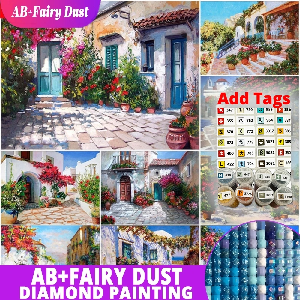 

Фея Пыль AB поставляется с наклейками DMC 5D DIY Алмазная картина Уличный цветок Круглая мозаика Пейзаж Набор для вышивания Горный хрусталь Дом