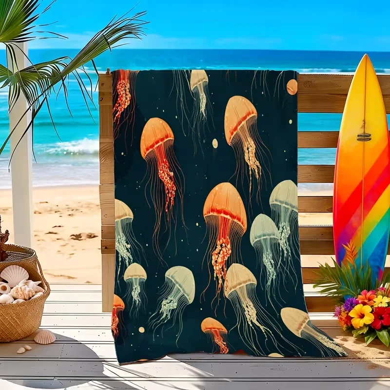 Colorful Jellyfish Ocean Beach Towel Underwater Marine Art Print Quick Dry Sandproof Absorbent Towel for Beach Travel Vacation