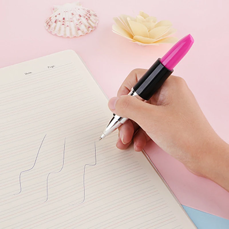 قطعة واحدة من أدوات مكتبية Lytwtw اللطيفة لأحمر الشفاه Kawaii للمدرسة والمستلزمات المكتبية هدية قلم حبر جاف