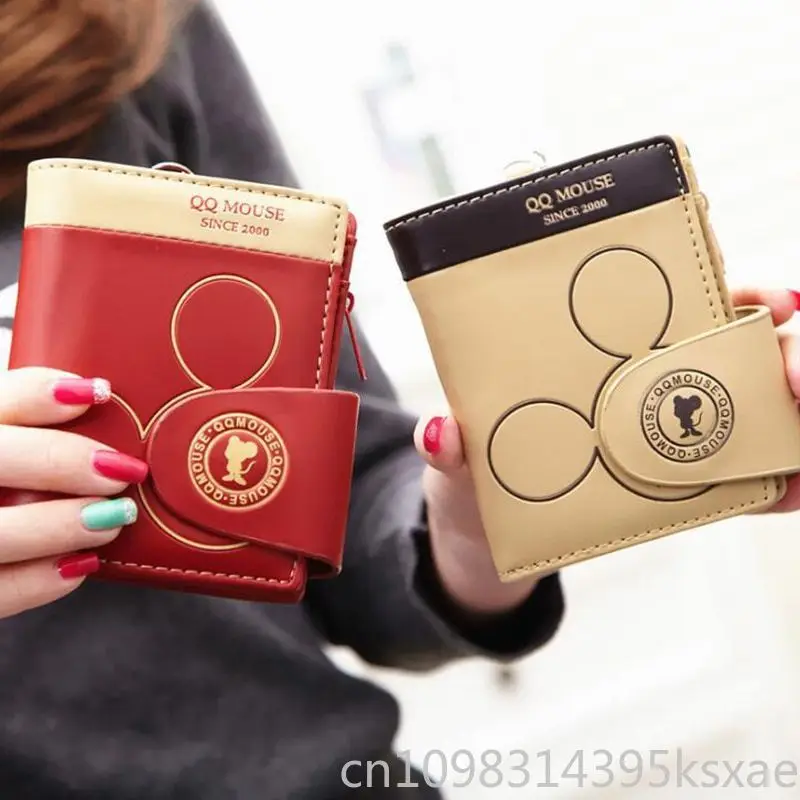 Disney Short Wallet for Women Kawaii Mickey Mouse Coin Purse and Handbag Luxury Designer Portable Women's Bag PU Leather