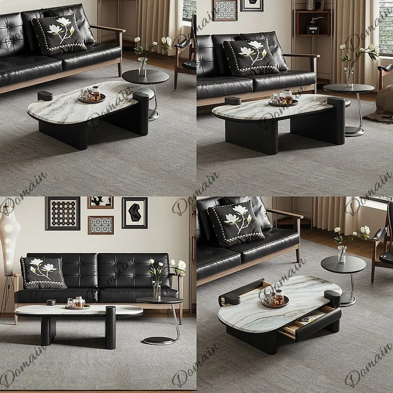Italian Minimalist Ice Crystal Coffee Table Set Mid-Century Modern Small Apartment Luxury Ambiance