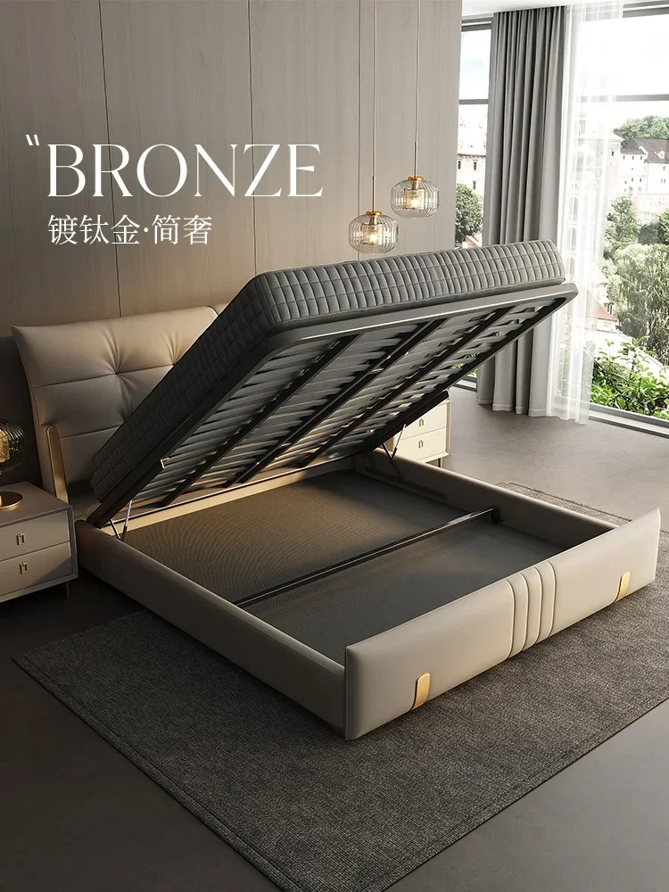 J w simples e moderno luz luxo cama de couro quarto principal atmosfera high-end novo saco macio cama de casamento 2 metros piso de madeira maciça