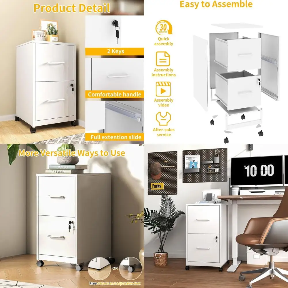 

Metal Rolling File Cabinet with Lock, Under Desk Storage, Letter/Legal/A4 Size, Black, Assembly Required