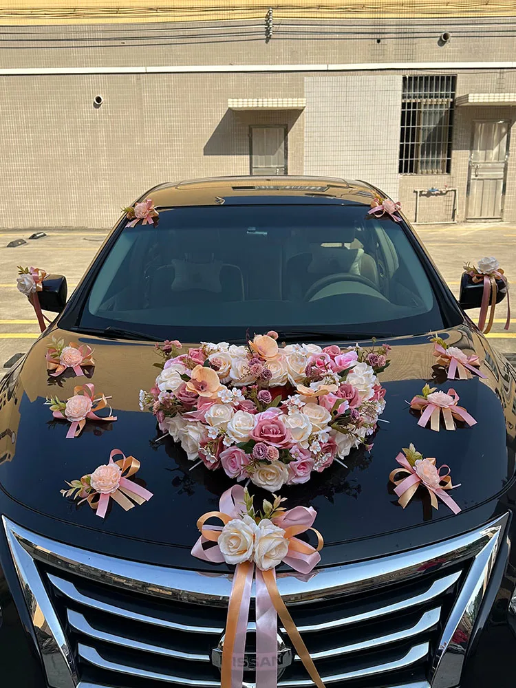 

Color scheme wedding car decoration front flower