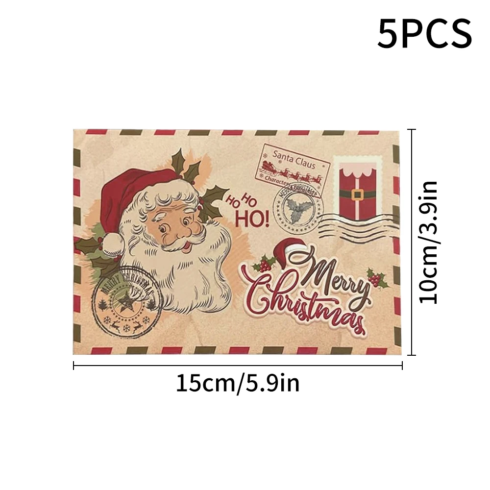 5PCS Vintage Cowhide Christmas Greeting Cards Cute Cartoon Christmas Gift Cards Antique Postcards Christmas Wishes Gifts