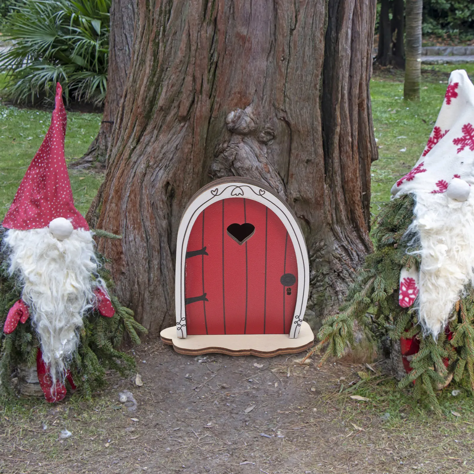 Miniature Red Wooden Fairy Door Garden Gnome Tree House Accessories Outdoor Fairy Garden Supplies Props Halloween Dollhouse Door