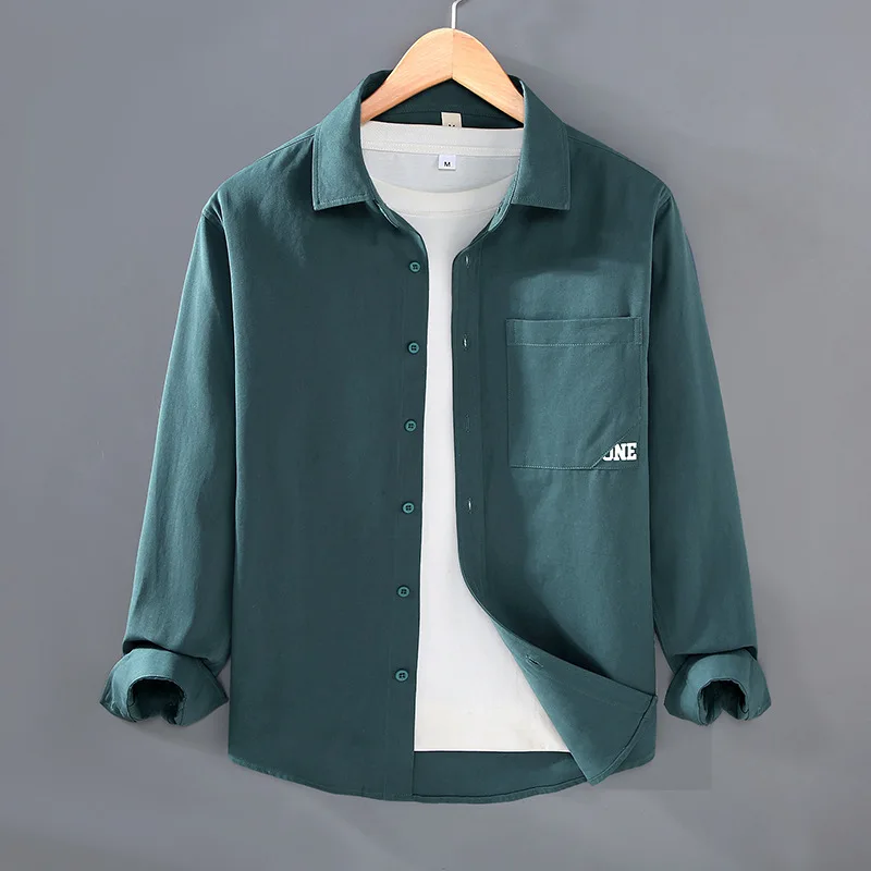 

2026 Spring New Men's Shirts Japanese Casual Man Shirts Pure Cotton Top Solid Lapel Pocket Long Sleeve Shirt Men Simple Clothing