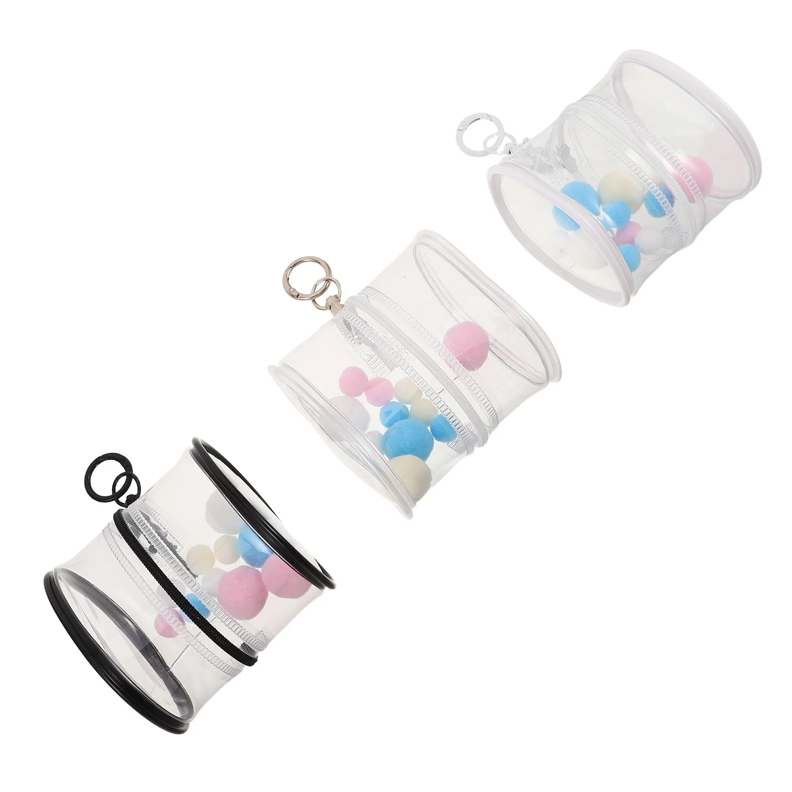 

3Pcs Portable Zipper Case for Mini Collectibles Transparent PVC Storage Organizer with Keychain Hanging Display Bag for Small