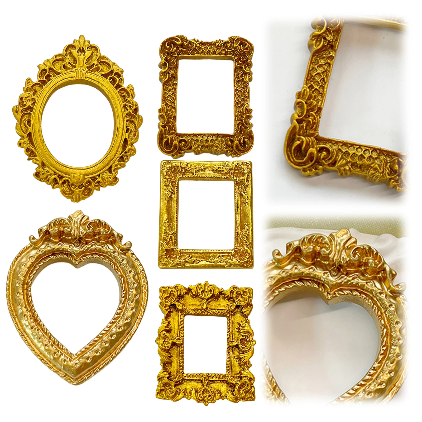 Pack of 10 Gold Small Baroque Style Picture Frames Miniature Picture Frames for DIY Jewelry Xmas Holiday Party Hotel Decor