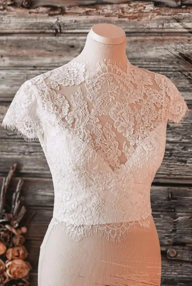 Wedding Bolero Jacket High Neck Short Sleeve Lace Bridal Wear Wraps Wedding Women Customized Accessories