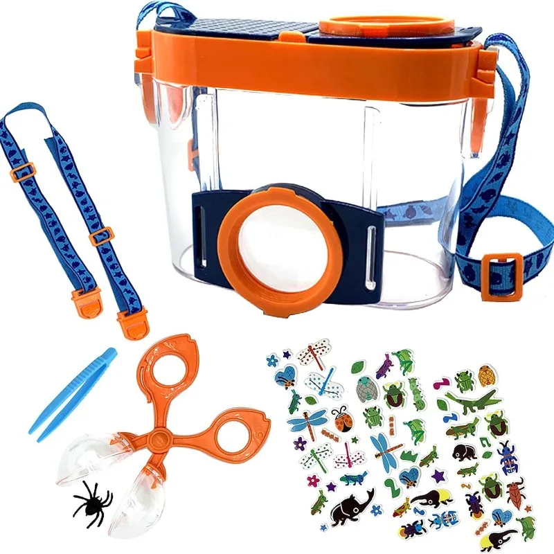 Kids Insect Observation Container Bug Catcher Kit, Outdoor Nature Explorer Set with Tweezers and Stickers, Portable Bug Viewer