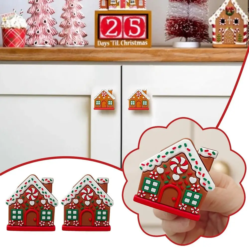 1/2Pcs Gingerbread House Shape Christmas Button Covers Reusable Easy to Install Christmas Knob Covers Closet Dresser Pulls
