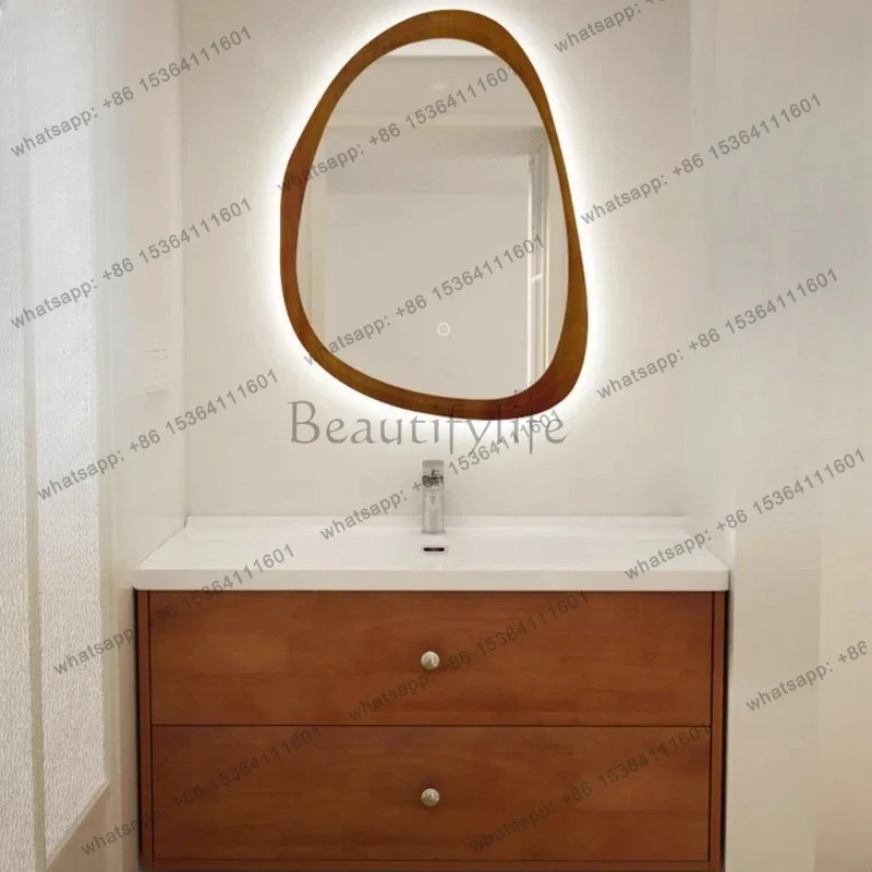 

Walnut solid wood bathroom cabinet, toilet washstand, antique ceramic integrated basin