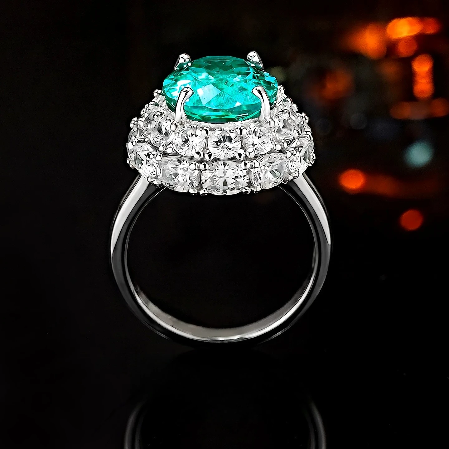 925 Sterling Silver Oval 10*12mm Paraiba Color YAG Ice Crack Stone Ring Large Carat Luxury Adjustable Women Finger Jewelry