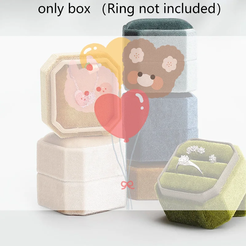 1Pc Velvet Ring Box Double Ring Box With Detachable Lid 2 Slots Octagon Ring Display Holder Case For Engagement Wedding Proposal