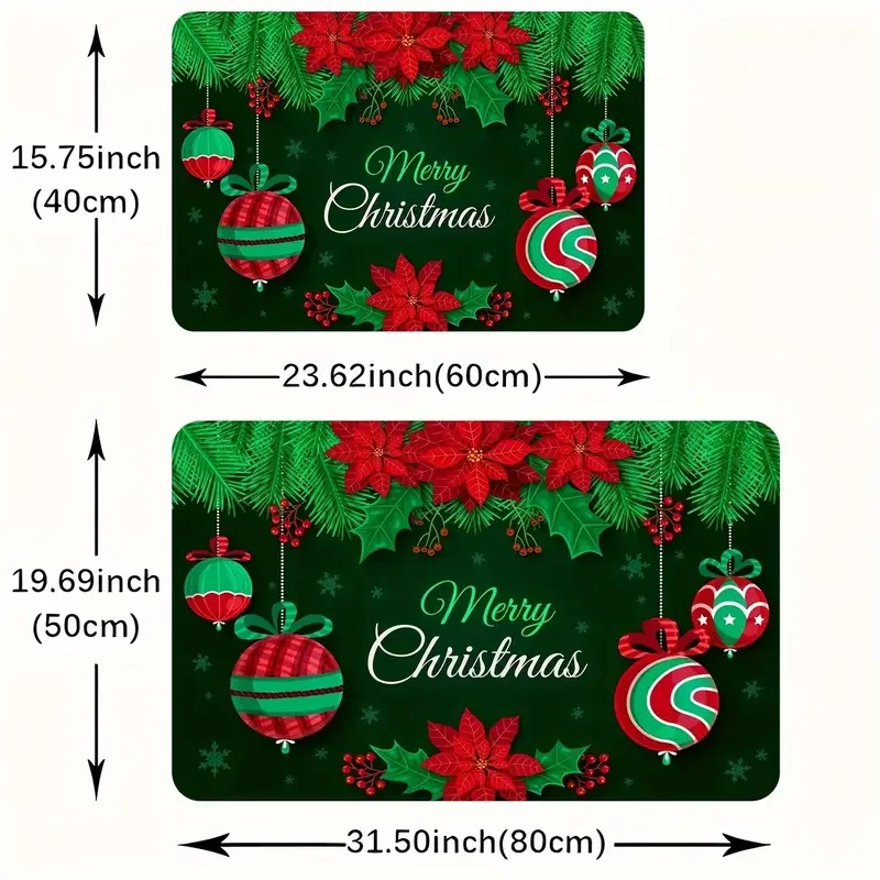 سجادة ترحيب غير قابلة للانزلاق بطابع عيد الميلاد من VIKAMA - أنماط احتفالية (الحلوى والأشجار والكرات والأجراس) لديكور سجادة باب المدخل